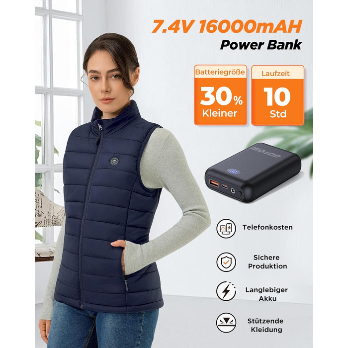 Жіночі гріючі штани Heizwete з акумулятором 16000mAh 7,4V - 9 гріючих зон, 3 режими температури, для активного відпочинку та роботи на вулиці, білі (сині, S)