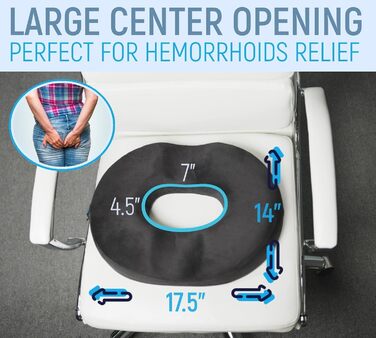 Подушка для сидіння при геморої Ergonomic Innovations: підтримка та полегшення болю, ортопедичний кільцевий сидіння, для профілактики пролежнів, після операції, чорний