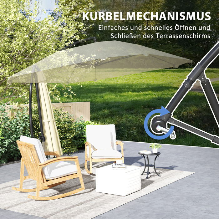 Сонцезахисний парасолька Outsunny Ampelschirm Alu Ø 260 см, парасолька з ручним механізмом, водонепроникна, з підставкою, ручкою, захистом від вітру, регульована, парасолька для ринку, нахильна, садовий парасолька, захист від сонця для балкона, саду, тера