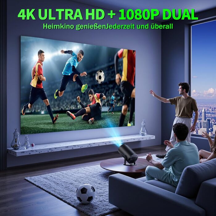 Портативний проєктор Mini Beamer 4K з WiFi 6, Bluetooth 5.2 та Android, 1080P Full HD, автоматична корекція трапеції, підтримка PC/HDMI/USB, з пультом та мишкою, чорний