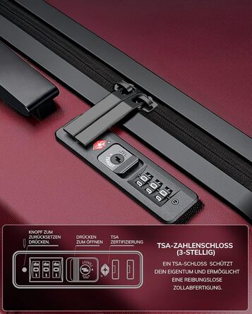 Набір валіз FERGÉ 3 шт. з жорстким корпусом та TSA-замком. Валізи-троліки (ручна поклажа, L, XL). Набір з 3 валіз з міцного полікарбонату, темно-червоного кольору.