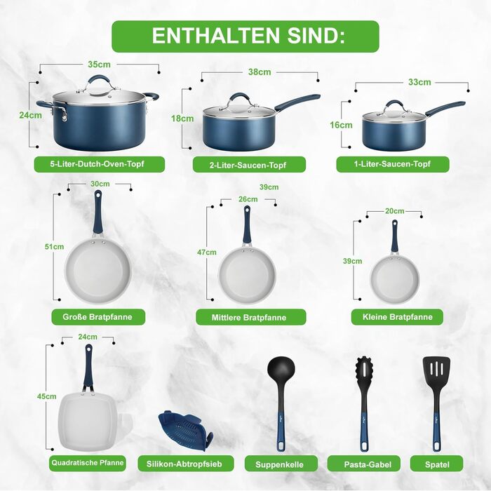 NutriChef 14-Piece Induction Cookware Set & Frypan Set, PFOA/PFOS-Free, Non-Stick Coated, Cookware Set, Pots & Pan Sets, Aluminum with Stainless Steel Edges – Cookware Set for all Blue Heat Stoves