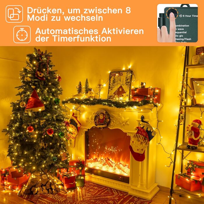 Ланцюжок прикрас Ollny з 150 LED, 15 м, тепле біле світло, IP44, для саду, вечірки, Нового року (зелений кабель)