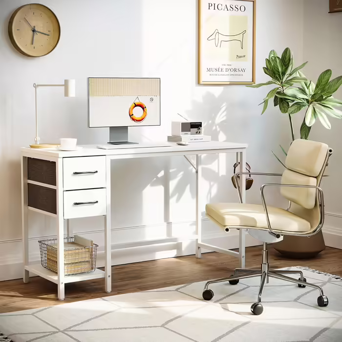 Cubiker Computer Desk for Home Office with Drawers, 100 cm Small Desk for Studying and Writing, modern simple PC table, Brown 100 x 48 cm Brown