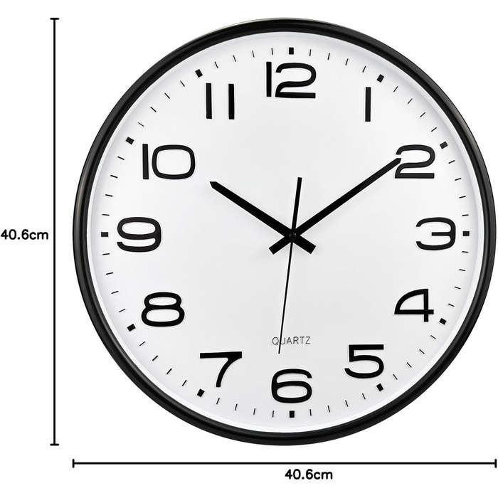 Plumeet 40.6cm Extra Large Wall Clock, Non-Ticking Silent Quartz Decorative Clocks, Modern Style Good for Living Room, Kitchen, Living Room, Bedroom, Office, Large 3D Number Display (White)