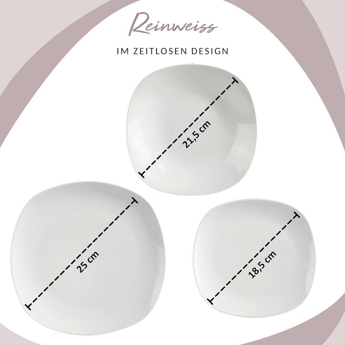 SÄNGER | Bilgola White Tableware Set, 18-Piece Dinnerware Set for 6 People with Soup, Dessert, & Flat Plates Made of Porcelain | PREMIUM COLLECTION Tableware Set 18 pcs