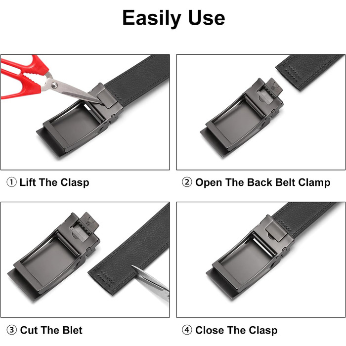 Чоловічий шкіряний ремінь SENDEFN з автоматичною пряжкою, ширина 35 мм, регульований розмір 115 см (32-38 дюймів), чорний з фактурною обробкою