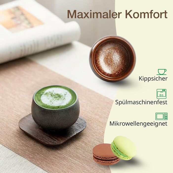 Набір кавових чашок для капучино, лате макіато, 4 шт, 80 мл, порцеляна, ручна робота, без ручки, для посудомийної машини