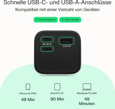 Powerbank Greencell PowerPlay Ultra 25200mAh 140W з USB-C PD, Швидка зарядка для ноутбука, MacBook, iPhone, LCD дисплей