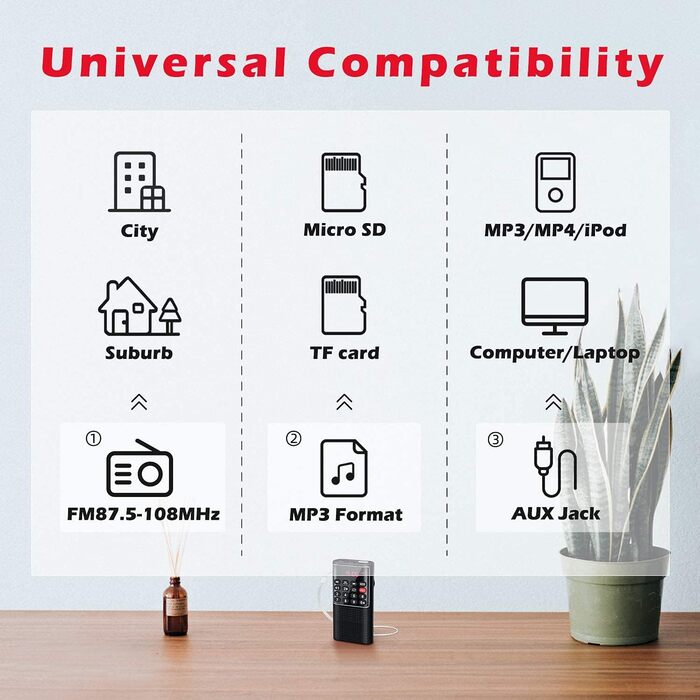 Портативне радіо Prunus J-328 з підзарядкою, функцією запису та підтримкою MP3/TF/AUX (Чорний)