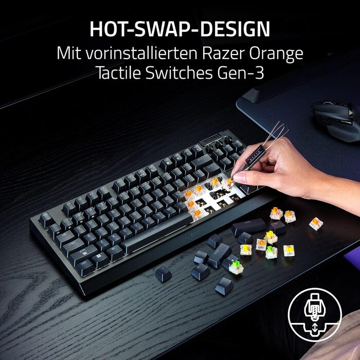 Механічна ігрова клавіатура Razer BlackWidow V4 TKL з зеленими перемикачами (RGB Chroma, 6 макро-клавіш, Doubleshot ABS-кейкапи, QWERTY US-розкладка)