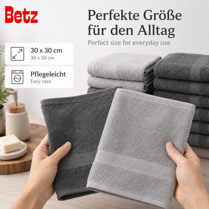Набір мийних серветок Betz Premium зі 100% бавовни, 10 кольорів (антрацит та сріблясто-сірий), 30x30 см, 10 шт.