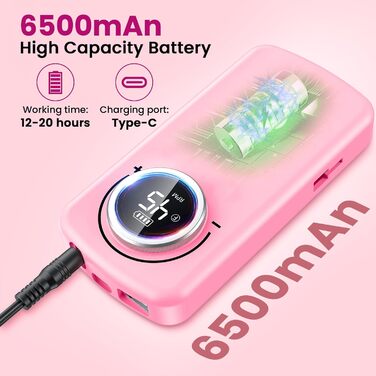 Професійний портативний фрезер для нігтів 45000 об/хв з LCD-дисплеєм (рожевий)