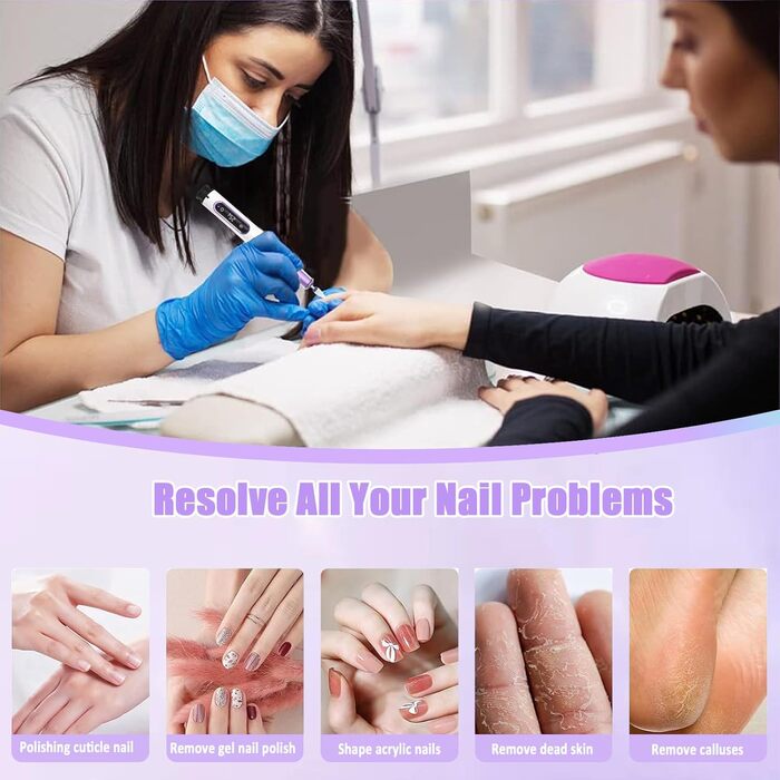 Електричний фрезер для нігтів для гелю, 12 в 1, бездротовий, 25000 об/хв, USB, 5 швидкостей, манікюр/педикюр