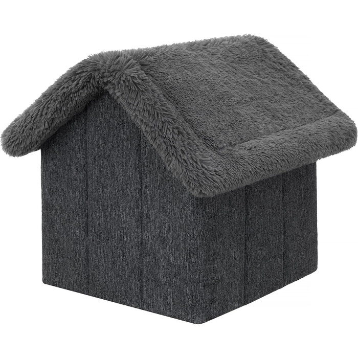 Будиночок для тварин: собачий та котячий, чорний з сірим, 60x70x63 см. М'який будиночок для середніх собак
