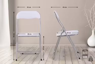 CLP Folding Chair Felix I Padded Folding Chair with Faux Leather Upholstery, Color: (White/Silver)