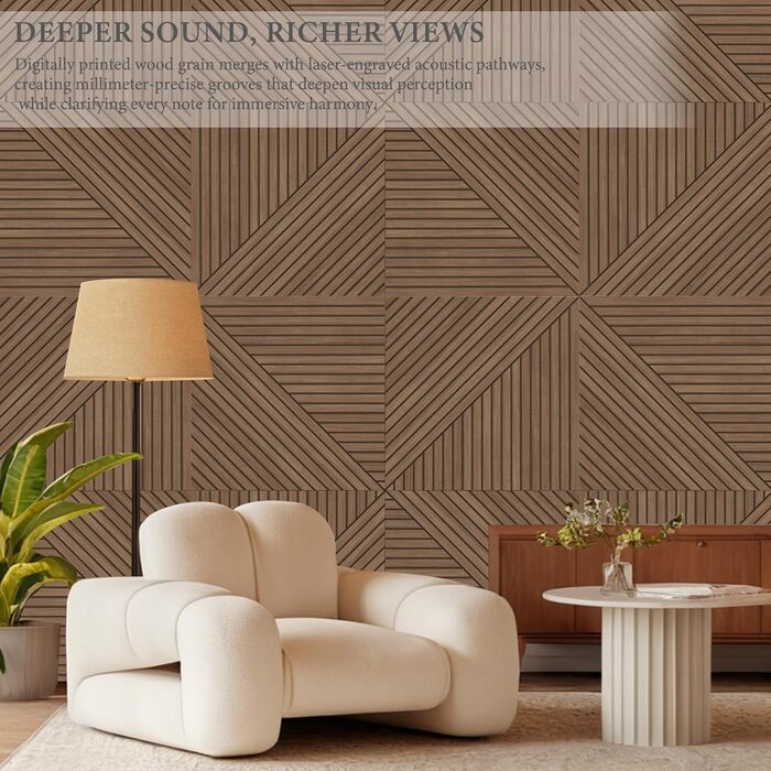 Акустичні панелі JBER (6 шт), самоклеючі звукопоглинаючі стінові панелі для офісу, студії та дому, 180 x 120 см, колір тик