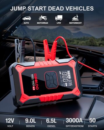 Powerbank з компресором GOOLOO A3 для автомобіля 12V (до 9.0L бензин/6.5L дизель), 3000A, 150PSI, LED дисплей