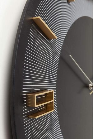 Kare Design Wall Clock Leonardo, Black/Gold, 49cm Diameter, Modern, Aluminum, Round, Clock for Living Room, Bedroom, Office, Battery not included