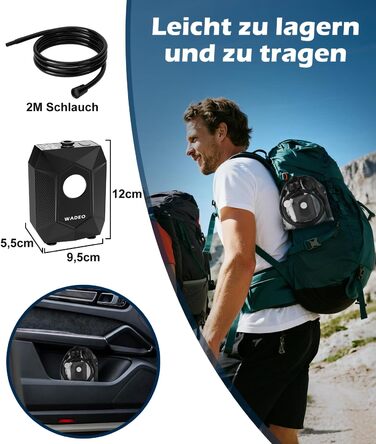 Портативна душова кабіна WADEO з акумулятором, насосом та підсвічуванням, 120 хвилин роботи, LED-підсвічування, комплект мобільної душової з 2м шлангом, душовою насадкою, тримачем та відром для душу, для саду, миття авто, тварин, пляжу, подорожей, чорного