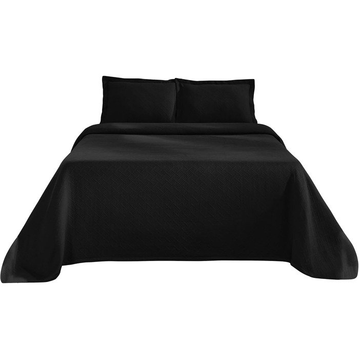 Чорна денна ковдра з наволочками з бавовни, повний розмір