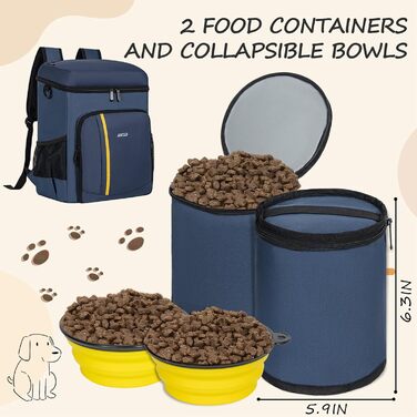 Чемодан-рюкзак для собак Anild: TSA-сертифікований, з 2 контейнерами для корму, 6 силіконових мисок, органайзером. Підходить для подорожей, походів, кемпінгу. Колір: темно-синій