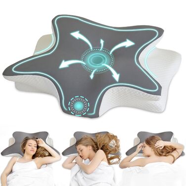 Ортопедична подушка для шиї з ефектом пам'яті (Memory Foam) — Ергономічна подушка-метелик для сну на боці та спині, регульована висота, проти болю в шиї та HWS, мийний чохол