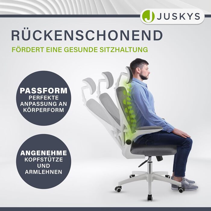 Офісний стілець Juskys Baltimore з роликами та підлокітниками - ергономічний, регульований по висоті - для кабінету, поворотний - сірий