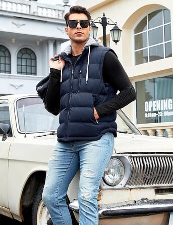 Чоловіча степна жилетка Vancavoo з капюшоном, тепла зимова жилетка для активного відпочинку, спортивна жилетка, перехідна куртка (темно-синій, L)