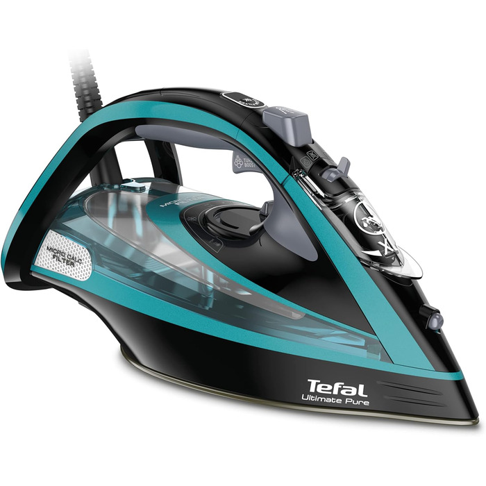 Tefal Ultimate Pure Steam Iron FV9844 | 3200 W | Micro-Calc Filter | Durilium Airglide Autoclean Soleplate | Automatic Shut-off | 0.35 Liter Capacity | 31.6 x 15.1 x 16.3 cm | Black / Blue Single