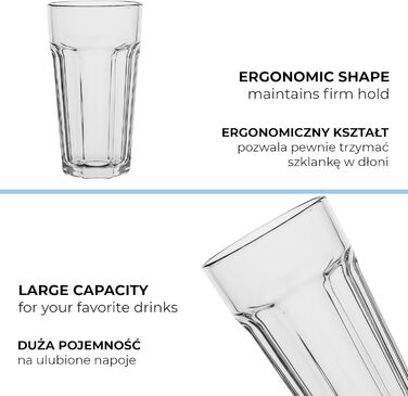 Cocktail Glasses Large Drinking Glasses Caipirinha Glasses | 630 ml | Set of 6 | Cocktail Highball Water Glass Set XXL Tumblers Retro Design | Dishwasher Safe | Collection Alva | Transparent