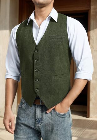 Жилет чоловічий HISDERN в стилі Herringbone, для весілля, Tweed, базовий, оливковий (S)