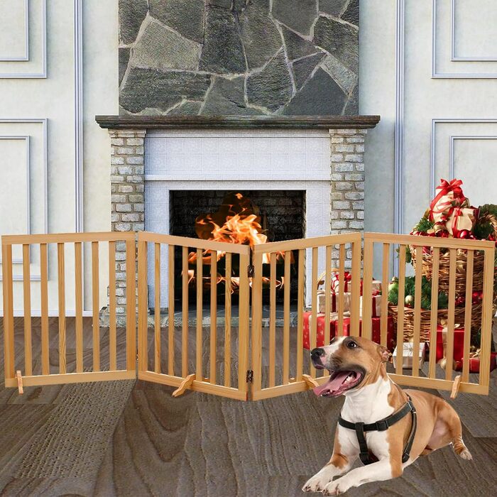 Дерев'яне переносне огорожа для тварин, складаний загін для собак, натуральне дерево, огорожа для собак на сходи, висувна огорожа для дверей, огорожа для собак, висота 60 см, 4 панелі