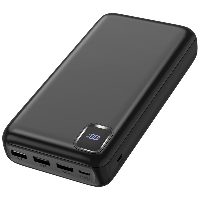 Повербанк 50000mAh з вбудованими кабелями та швидкою зарядкою, зовнішній акумулятор USB-C з LED-дисплеєм для iPhone, Android та планшетів, чорний (P500)