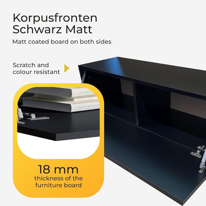 4housedesign® TV Board Lowboard Hanging | TV Cabinet Sideboard Living Room | Lowboard Living Room TV Shelf TV Board Hanging TV Cabinet TV 55 Inch - TV Lowboard Black Matt 100cm