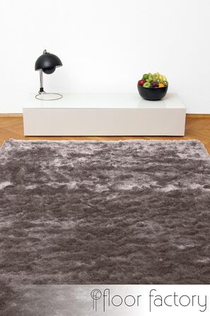 Шкіряний килим Floor Factory з високим ворсом Шэггі, Сатин / Кремовий, 140x200 см - елегантний, з шовковистим блиском