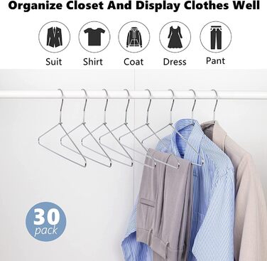 Amber Home 20-Piece 43cm Chrome Iron Clothes Hangers, Silver Metal Clothes Hangers for Suit, T-Shirt, Shirt, Jacket, Dress, Pants, Robust and Durable