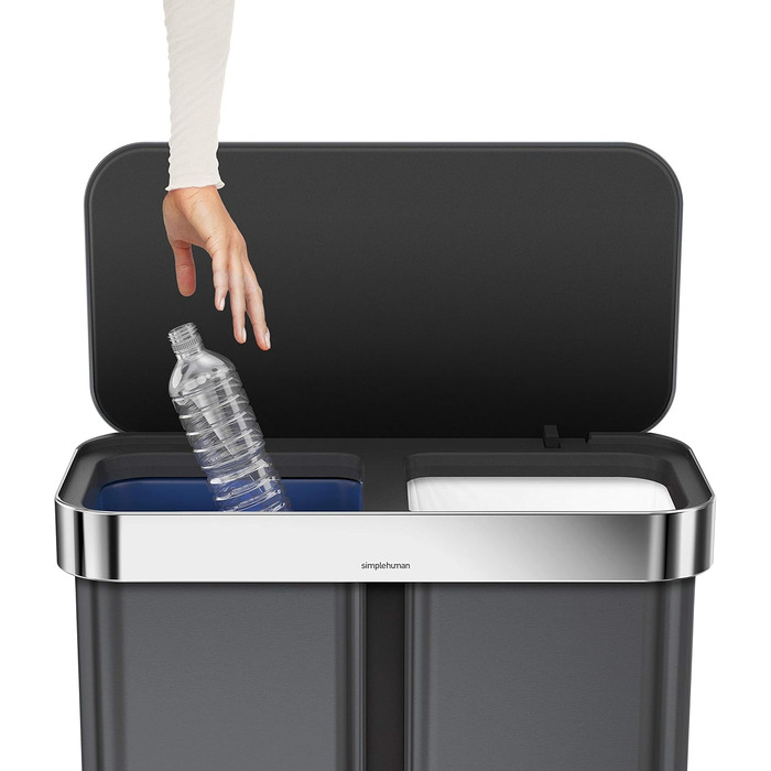 Сміттєвий бак Simplehuman CW2080 45 л з педальним механізмом та відділенням для пакетів, кухонний, з полірованої нержавіючої сталі та сірого пластику