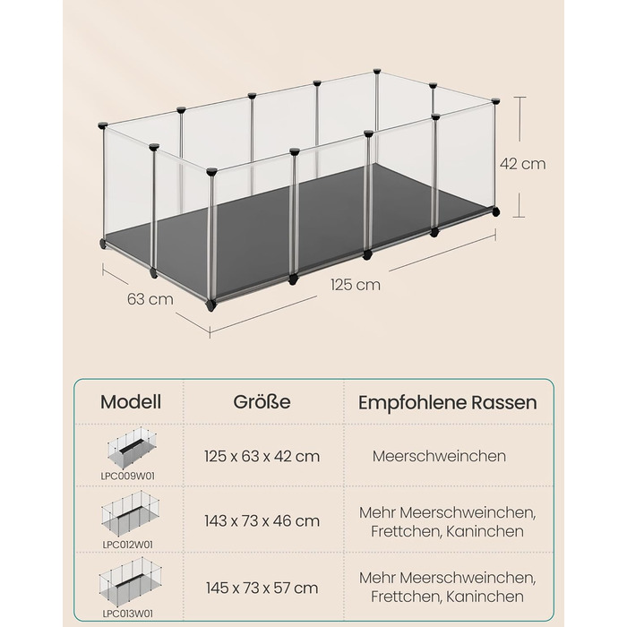 Клітка для дрібних тварин SONGMICS LPC012W01 з піддоном, біла, 143 x 73 x 46 см