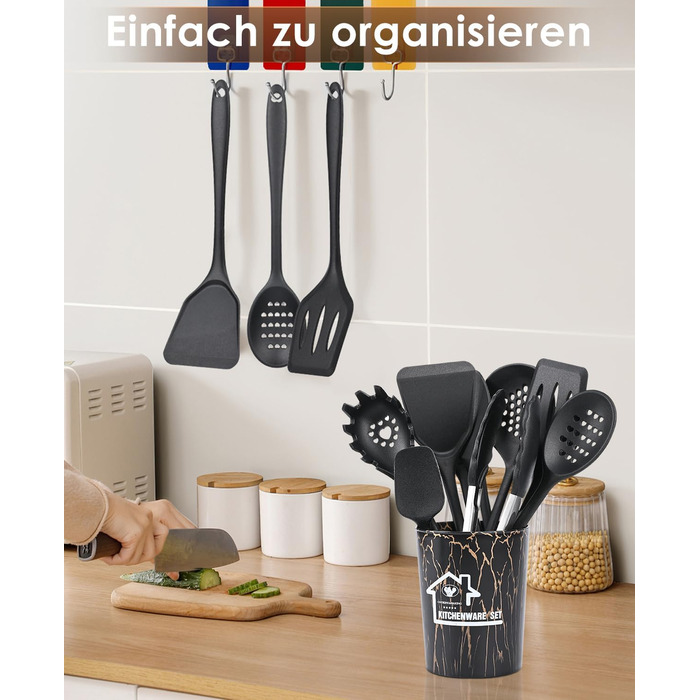 Набір кухонних аксесуарів Czemo 43 шт. з силікону: кухонні помічники, посуд, лопатки, ложки, чорний