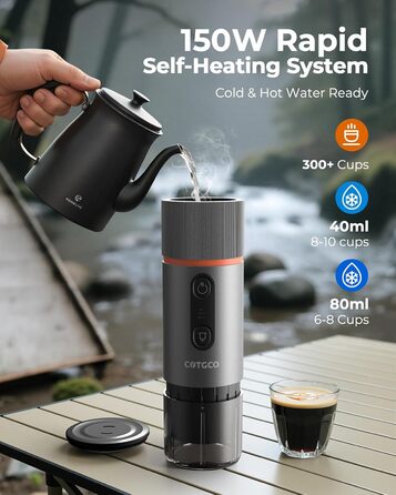 Портативна кавомашина для еспресо COTGCO 20 bar з акумулятором 13500mAh | Сумісна з капсулами Nespresso | Для кемпінгу, авто, офісу - сіра