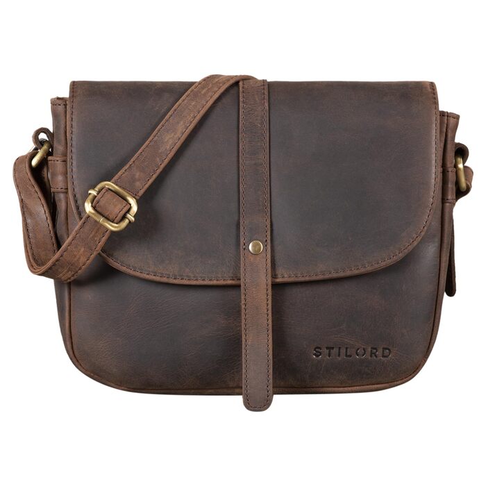 Стильна жіноча сумка-месенджер STILORD Kira з натуральної шкіри вінтаж, колір коньяк (Zamora - коричневий) для вечірок та міста