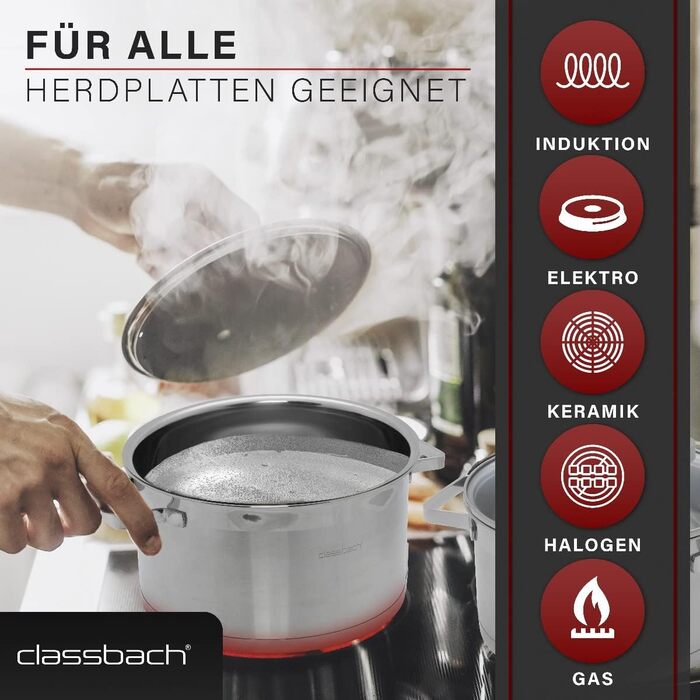 Набір каструль Classbach® 6-ти частинний | Набір каструль з нержавіючої сталі для всіх типів плит (індукційних, газових, склокерамічних, електричних) | Можна мити в посудомийній машині | Підходить для кемпінгу