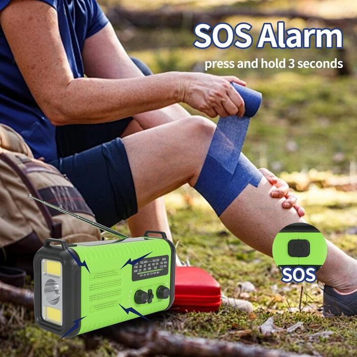 Сонячне радіо Kurbelradio з Powerbank 20000mAh, AM/FM/WB радіо, ліхтарик, зарядний пристрій USB-C, SOS-сигнал, компас, водонепроникне для відпочинку на природі, кемпінгу, екстрених ситуацій, зелений світло-зелений