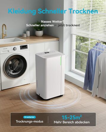 Електричний осушувач повітря EUHOMY 12L/24h - тихий, енергоефективний, з відведенням води, автоматичним розморожуванням, 3 режими, для квартири 25м²/122м³