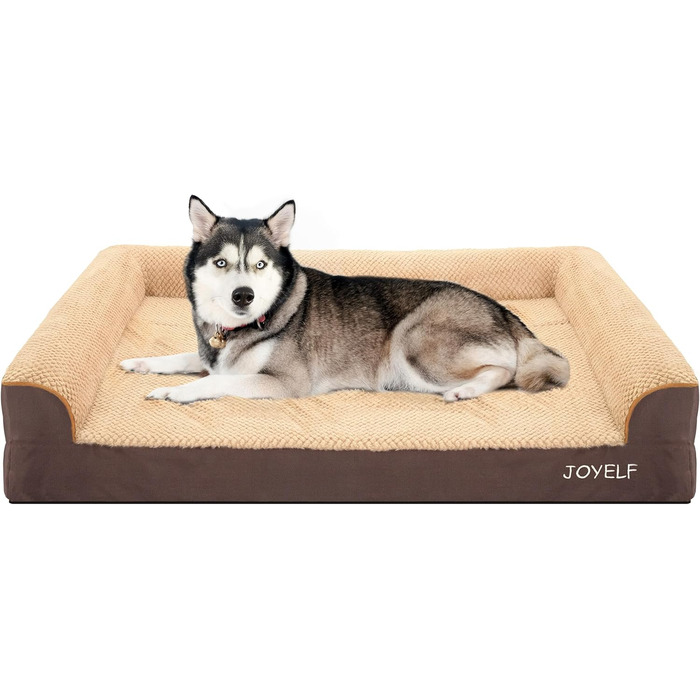Ортопедичне ліжко для собак Joyelf середнього розміру, U-подібне диван з пінополіуретану знімний, пральний чохол та антиковзаюче дно для собак маленьких та середніх порід - (X-Large - 110*82*20см, Кофе)