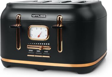 Тостер Muse MS-131 BC: 4-х секційний, чорний, ретро дизайн, 6 рівнів підсмажування, з підсвічуванням та крихкозбірником