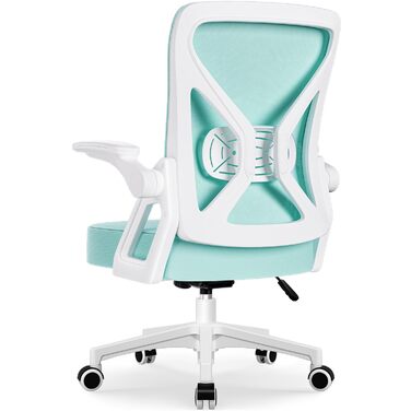 Ергономічне крісло для офісу, офісне крісло з відкидними підлокітниками, регульована поперекова підтримка, регульоване крісло для начальника, поворотне крісло, сітчасте крісло з функцією гойдання до 125° (Блакитно-зелене, без підголівника)