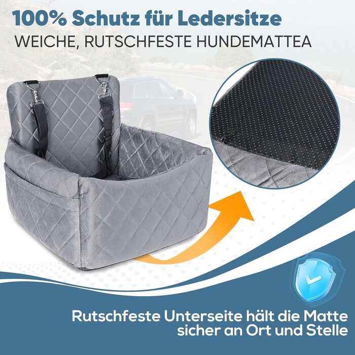 Автомобільний лежак для собак (45x40x34 см) з підсумком та ременем безпеки