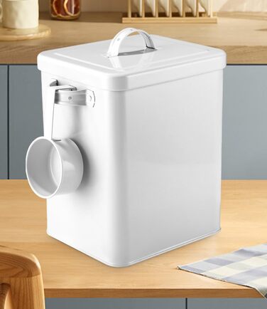Контейнер для порошку 6.5L, металева коробка для прального порошку з дозатором, контейнер для корму для собак, котів, кавових зерен, білий